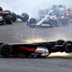 Zhou’s Alfa Romeo sliding on the halo after his roll hoop failed at Silverstone